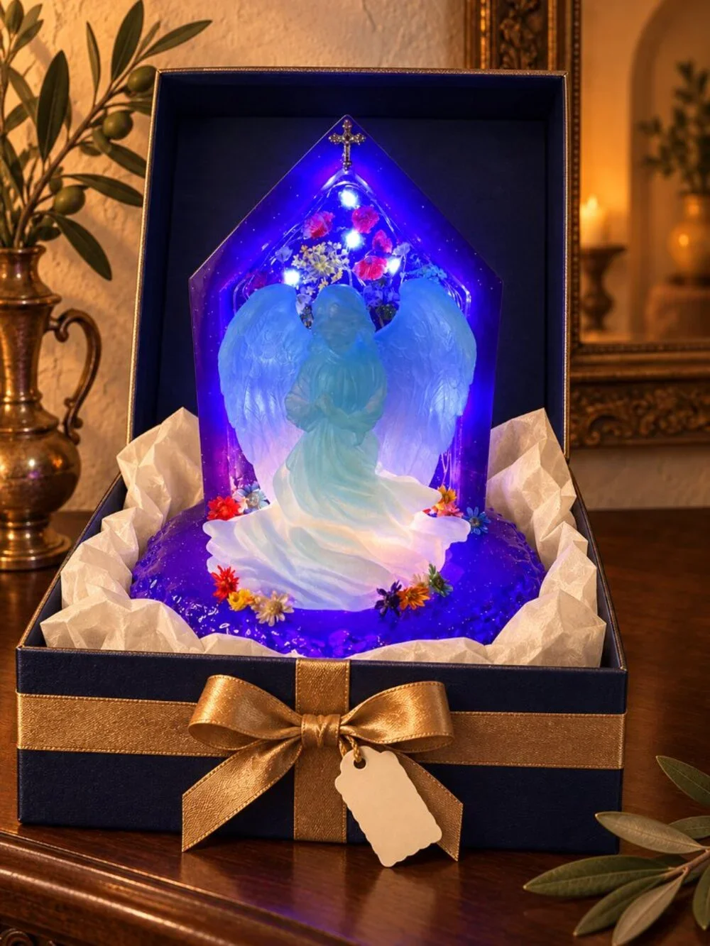 Blue Angel Dual LED Resin Night Light Christian Decor Guardian Angel Gift